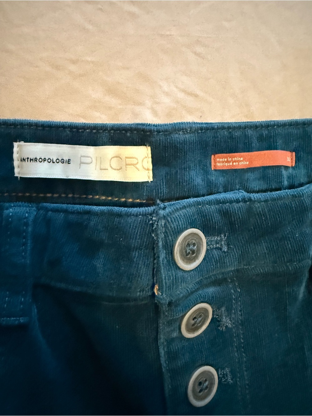 NWT Women’s Pilcro Anthropologie Teal Turquoise Corduroy Button Fly Pants Sz 32